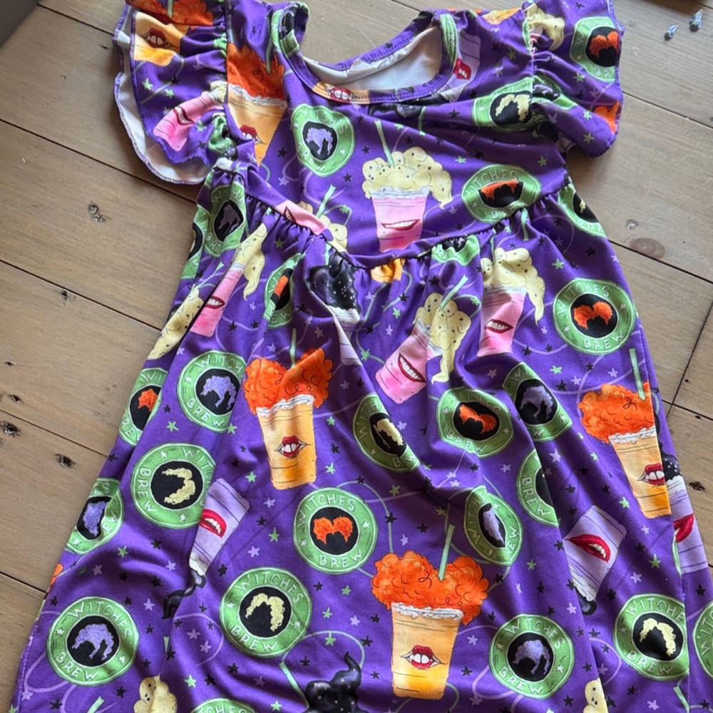 Girls Purple Hocus Pocus Print Dress